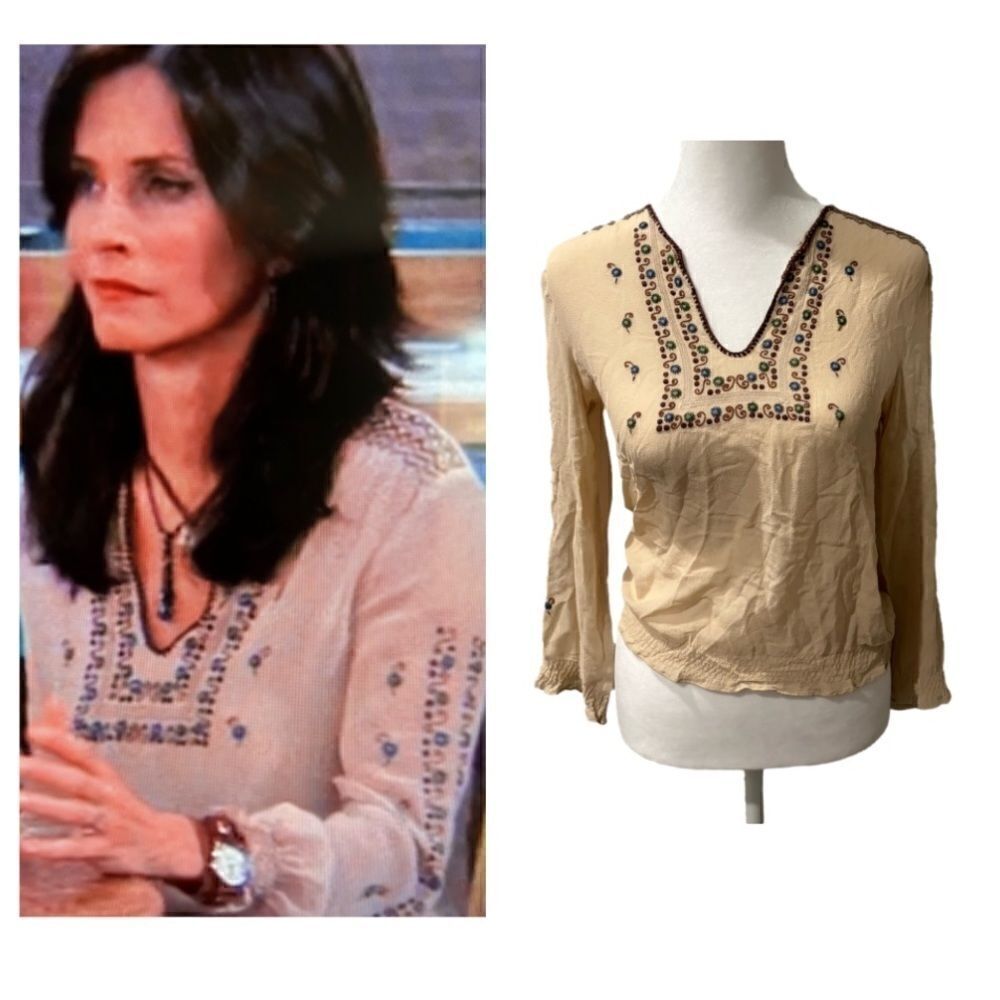 Extremely Rare ASO Monica Geller Silk Embroidered Friends Peasant Blouse